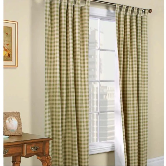 Thermalogic Check Tab-Top Curtain Pair Sage - Picture 1 of 3